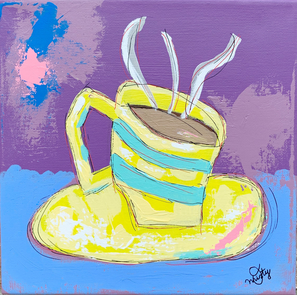 "Caffeinated" 10x10x2 Original on gallery wrapped canvas