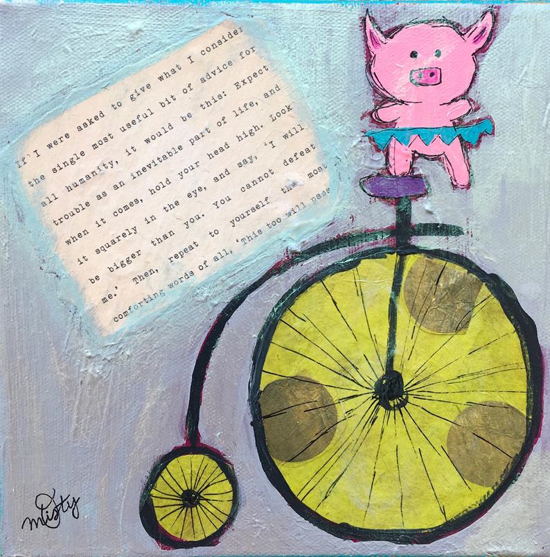 PRINT “Bigger Than You” 12x12 Pig on bicycle