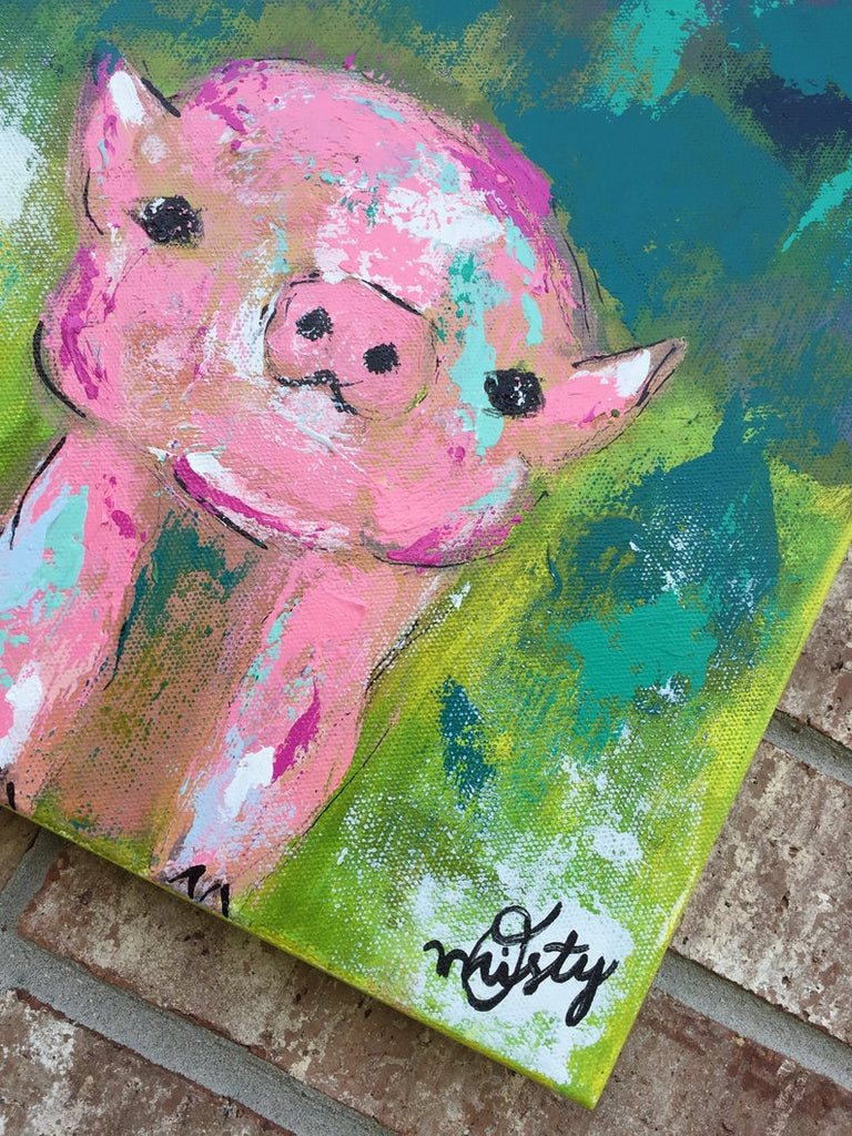 PRINT of Abstract acrylic painting 12x12 piggy Razorback