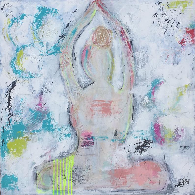 "Namaste" 30x30x2 Original abstract yogi on gallery wrapped canvas